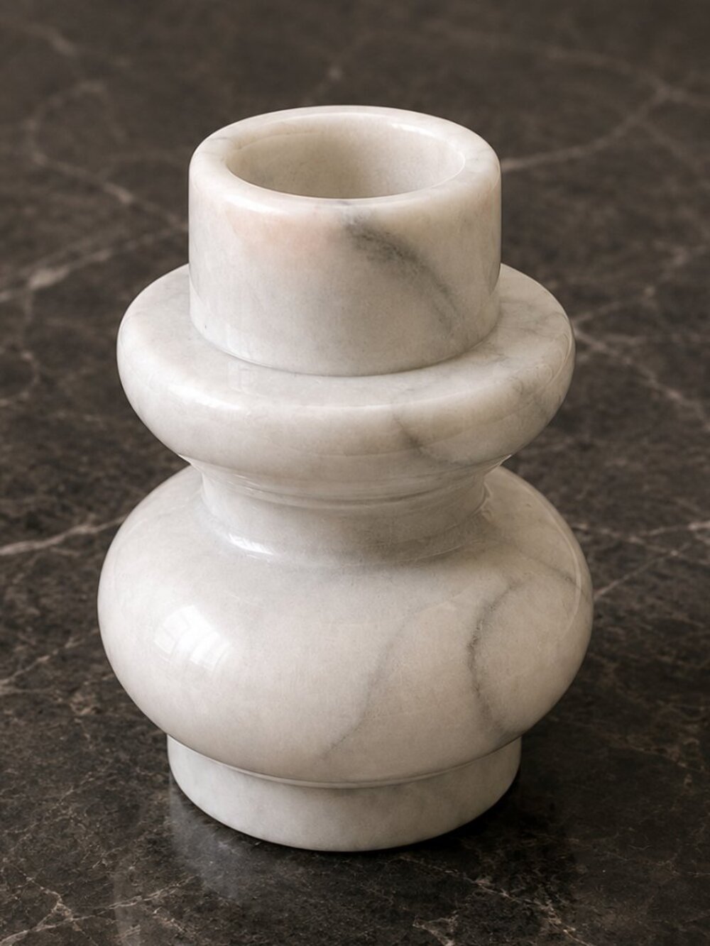 Vintage Taiwanese Marble Stone Candle Holder – Hand Turned Natural Stone Decor